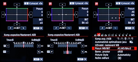 Canon EOS 650D - LCD: jemné úpravy WB a bracketing