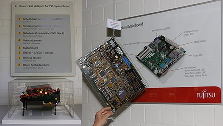 Fujitsu Augsburk - výstavka pro návštěvníky: systém výstupní kontroly a ukázky produktů, které zde byly vyráběny  