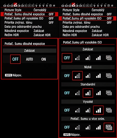 Canon EOS 6D - funkce redukce šumu