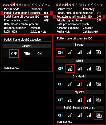 Canon EOS 6D - funkce redukce šumu