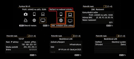 funkce Wi-Fi v menu fotoaparátu