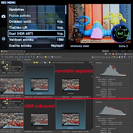 normálně vs. HDRI + ukázky histogramů