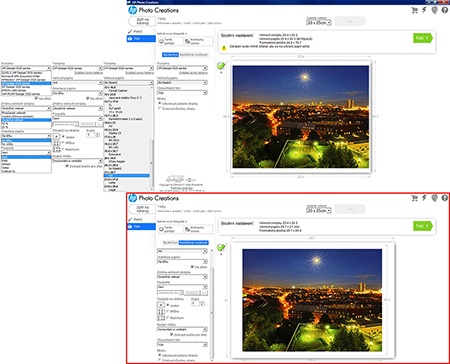HP Photo Creations - parametry tisku