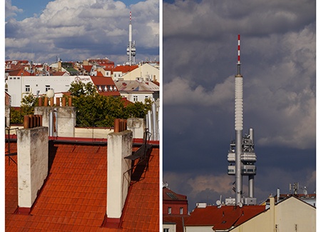 střecha V - wide vs. tele