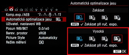 automatická optimalizace jasu