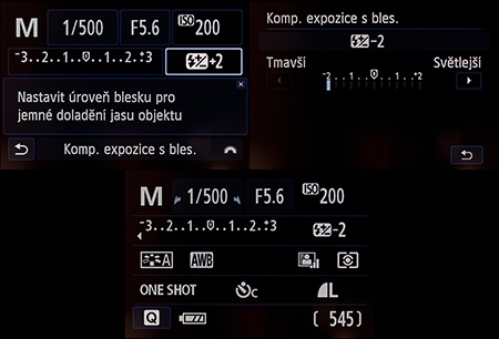 Canon EOS 100D - nastavení expozice s výklopným bleskem