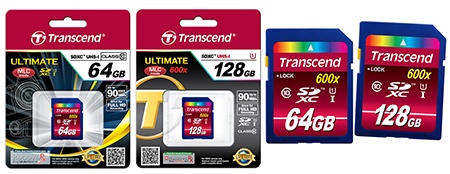 paměťové karty Transcend SDXC UHS-I v provedení 128 GB 600× a 64 GB 300×