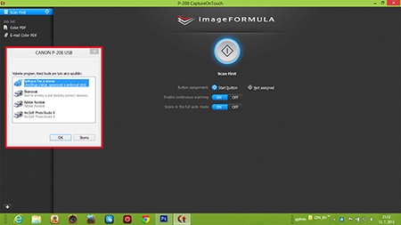 Canon imageFORMULA P208 - USB propojení - úvodní screen