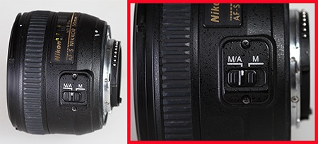 Nikon AF-S Nikkor 50 mm 1:1,4G - přepínač režimů ostření