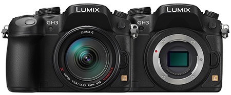 Lumix GH3 - zepředu s objektivem a bez